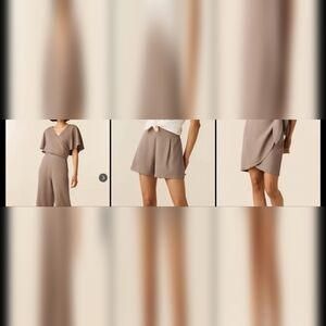 Vetta 3 Piece Set Taupe Wrap Skirt, Shorts And Cape Top